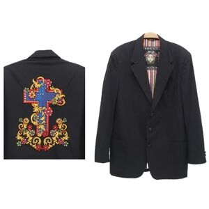 Vintage Versace Jeans Couture Embroidered Cross Blazer Jacket Sz L
